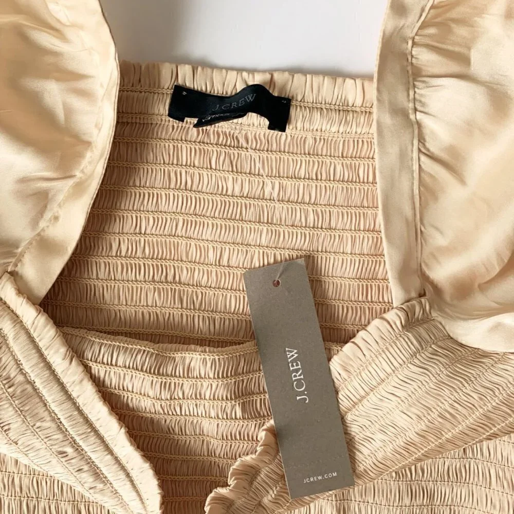 NWT J. Crew Woman Squareneck smocked featherweight satin crop top, Medium